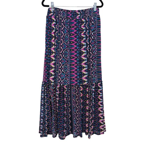 Boho Tiered Mesh Maxi Skirt Small Festival Indie Cottage Peasant Patchwork Print - Picture 3 of 7
